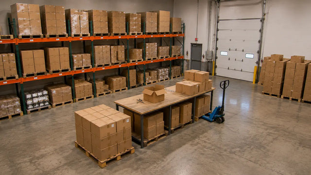 PoE camera system components arranged for warehouse order preparation