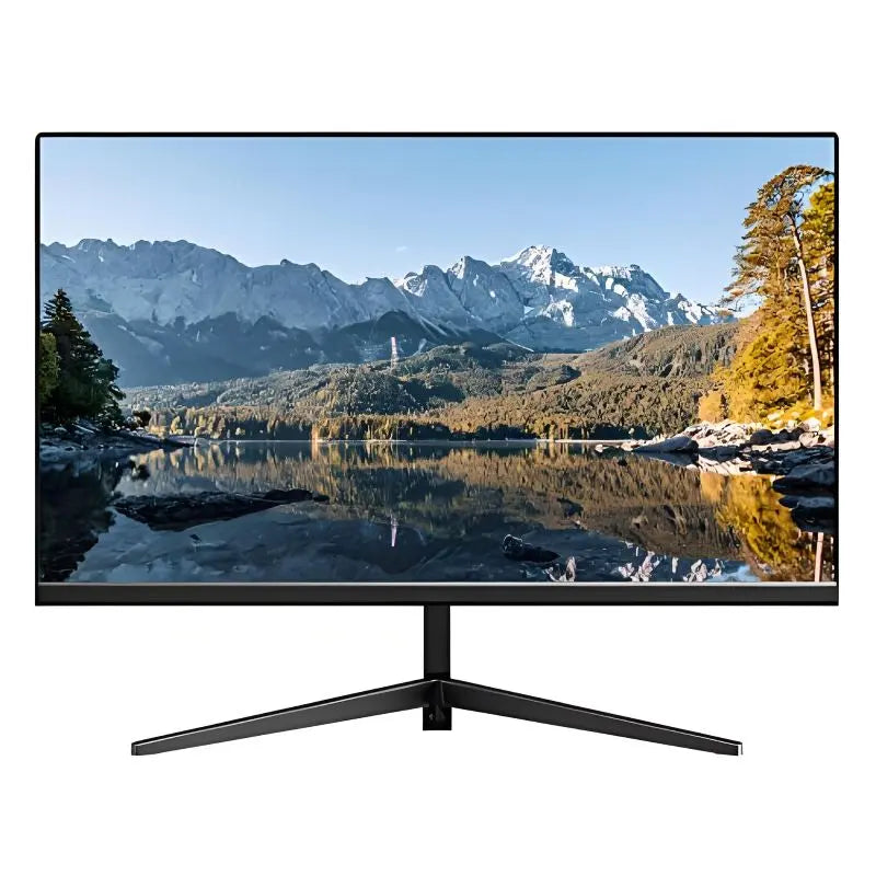 Front view of a sleek, ultra-thin 22-inch Full HD 1080P LED computer monitor displaying a clear multi-channel security camera live feed on a tech desk