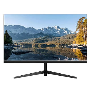 Front view of a sleek, ultra-thin 22-inch Full HD 1080P LED computer monitor displaying a clear multi-channel security camera live feed on a tech desk