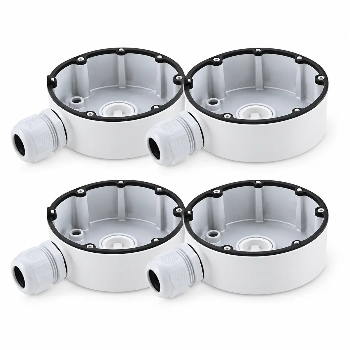 CB130T DS-1280ZJ-DM8 weatherproof junction boxes for compatible turret security cameras, supplied as a 4-pack for wall or ceiling mounting