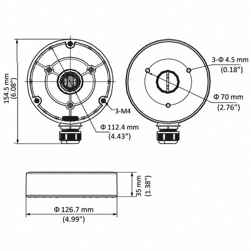 CB130T DS-1280ZJ-DM8 weatherproof junction boxes for compatible turret security cameras, supplied as a 4-pack for wall or ceiling mounting