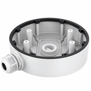 DS-1280ZJ-DM55 white aluminum junction box for compatible dome and panoramic turret security cameras with internal cable routing