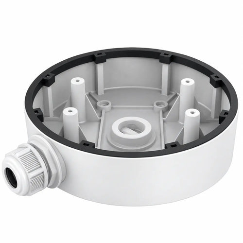 DS-1280ZJ-DM55 white aluminum junction box for compatible dome and panoramic turret security cameras with internal cable routing