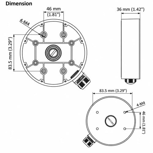 DS-1280ZJ-DM55 white aluminum junction box for compatible dome and panoramic turret security cameras with internal cable routing