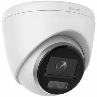 DS-2CD1343G2-LIUF 4MP Smart Hybrid Light turret with built-in mic monitoring a covered commercial entrance