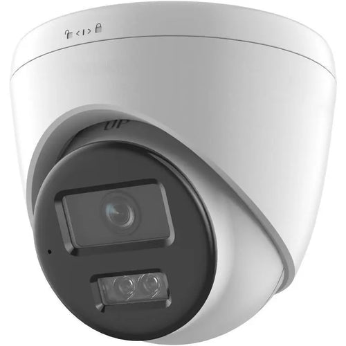 DS-2CD1343G2-LIUF 4MP Smart Hybrid Light turret with built-in mic monitoring a covered commercial entrance