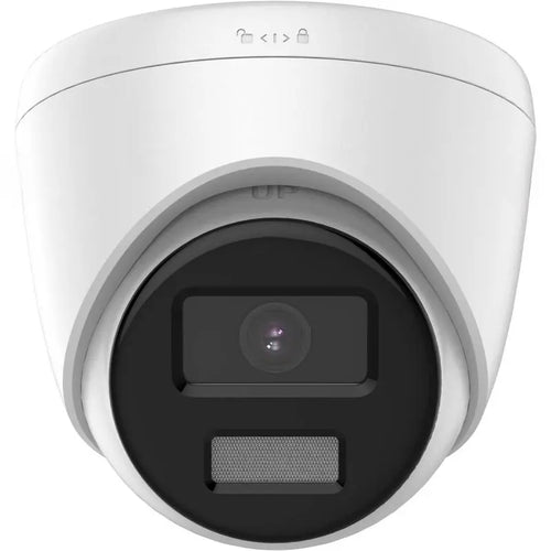 DS-2CD1347G2-LUF 4MP ColorVu turret camera with built-in mic monitoring an after-hours commercial entrance