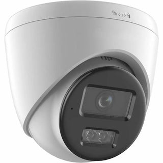 DS-2CD1383G2-LIU(F) 8MP Smart Hybrid Light turret camera with built-in mic monitoring a commercial entrance