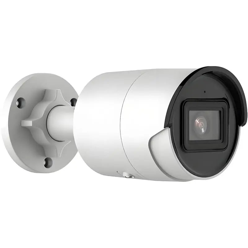 DS-2CD2043G2-IU unbranded white outdoor 4MP mini bullet PoE IP camera with integrated 4mm lens and EXIR 2.0 black front face