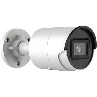DS-2CD2043G2-IU unbranded white outdoor 4MP mini bullet PoE IP camera with integrated 4mm lens and EXIR 2.0 black front face