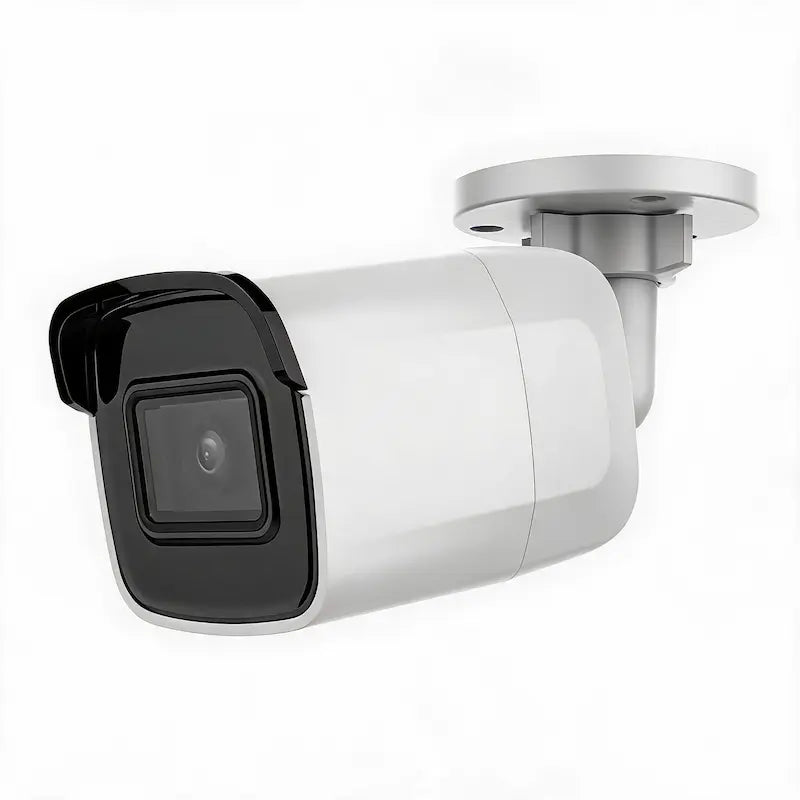 DS-2CD2085G1-I 8MP 4K bullet camera monitoring a commercial warehouse perimeter with Smart Event detection and IP67 weather protection