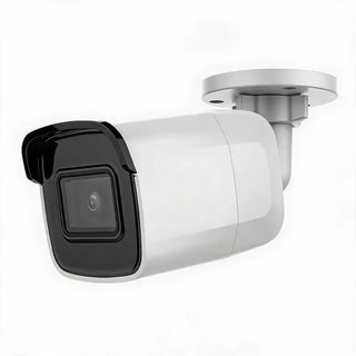 DS-2CD2085G1-I 8MP 4K bullet camera monitoring a commercial warehouse perimeter with Smart Event detection and IP67 weather protection