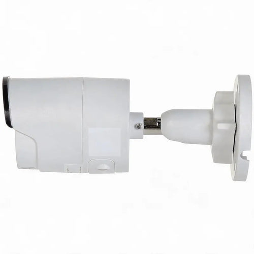 DS-2CD2086G2-IU 8MP AcuSense bullet camera with built-in microphone monitoring a commercial warehouse perimeter