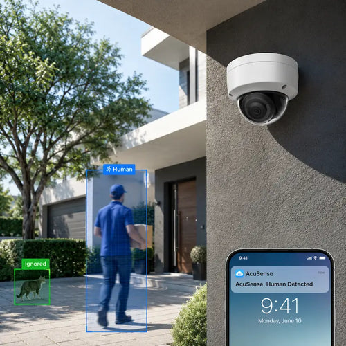 DS-2CD2143G2-I AcuSense security camera with intelligent human and vehicle detection that reduces false alerts from animals and environmental motion