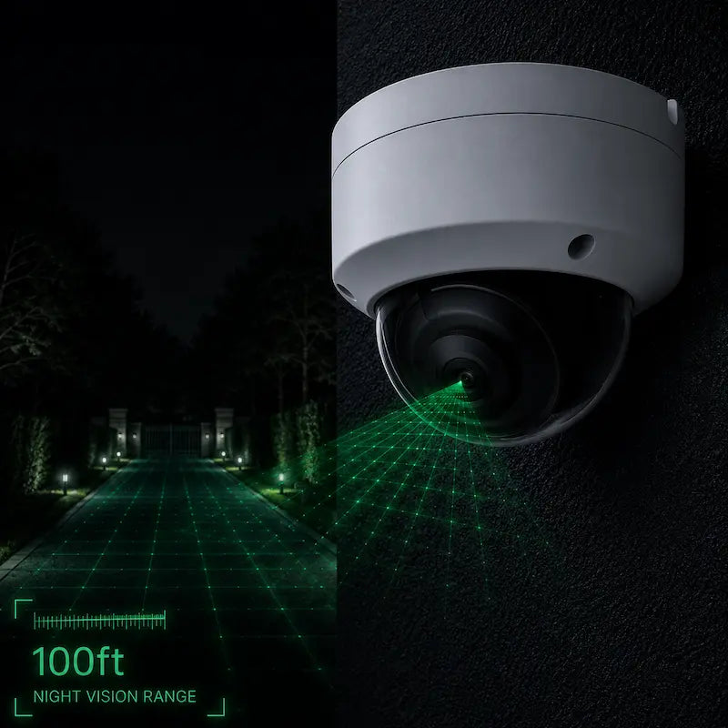 DS-2CD2143G2-I dome security camera with EXIR 2.0 infrared night vision providing clear monitoring up to 100 feet