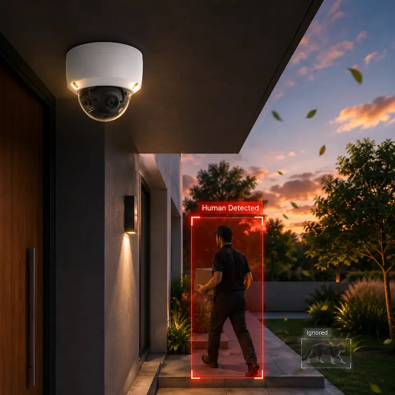 DS-2CD2147G2-LSU AI security camera with smart human and vehicle detection that reduces false alarms from animals and motion