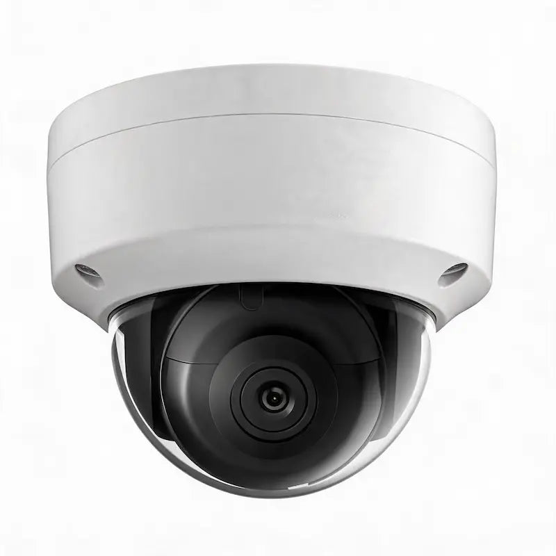 DS-2CD2183G0-I 8MP IK10 vandal-resistant dome camera installed at a commercial building entrance for reliable indoor and outdoor surveillance