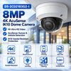 DS-2CD2183G2-I 8MP 4K AcuSense dome security camera featuring human and vehicle detection, IK10 vandal resistance, IP67 weather protection, PoE, H.265+ compression, and mobile viewing for commercial security