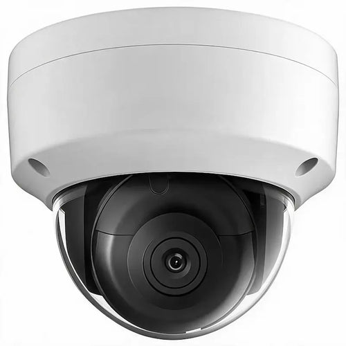 DS-2CD2183G2-I 8MP AcuSense IK10 vandal-resistant dome camera protecting a commercial office entrance with AI-based surveillance