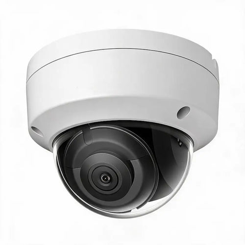 DS-2CD2183G2-I 8MP AcuSense IK10 vandal-resistant dome camera protecting a commercial office entrance with AI-based surveillance