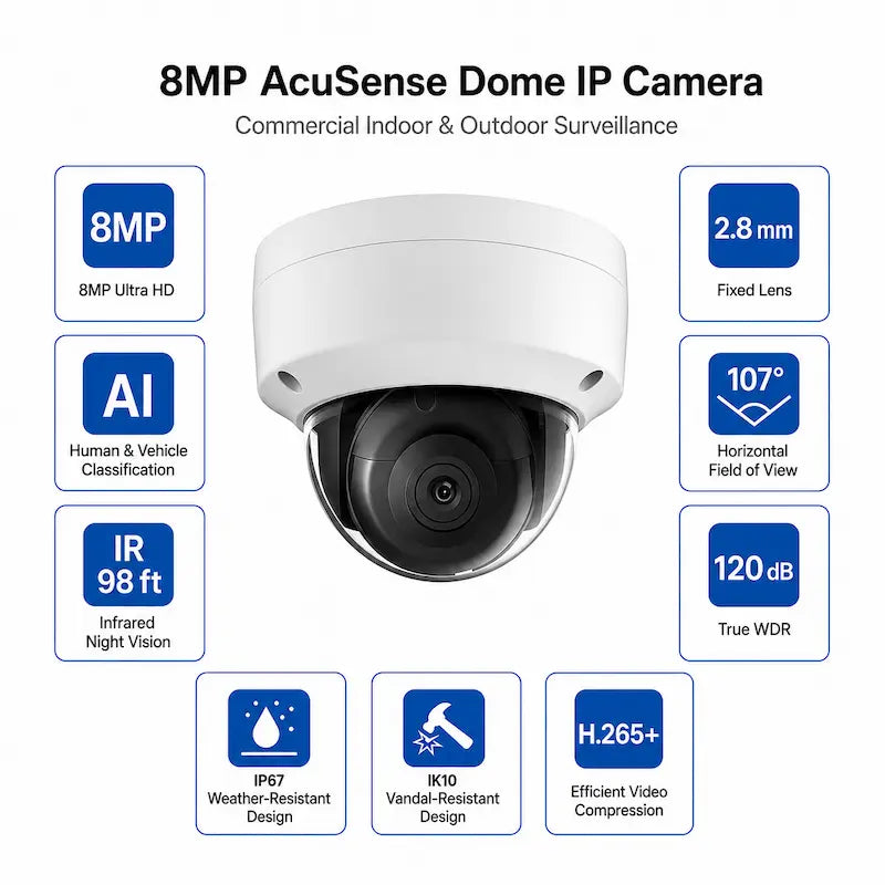 DS-2CD2183G2-I 8MP dome IP camera with 2.8 mm fixed lens and infrared night vision