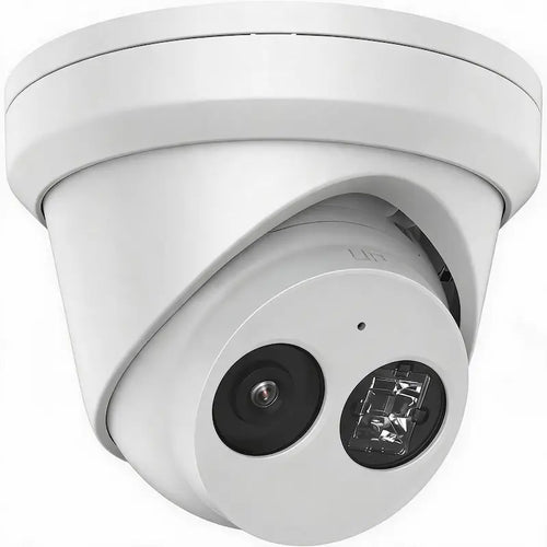DS-2CD2343G2-I 4MP AcuSense turret camera monitoring a commercial warehouse entrance with AI human and vehicle detection