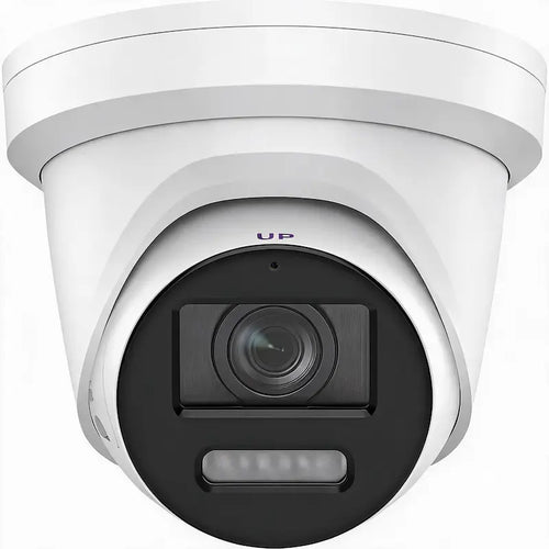 DS-2CD2347G2-LSU/SL 4MP ColorVu turret with active strobe warning and two-way audio monitoring a commercial entrance