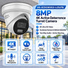 DS-2CD2383G2-LI2U/SL 8MP 4K turret security camera featuring AcuSense human and vehicle detection, Smart Hybrid Light, two-way audio, active deterrence, PoE+, H.265+ compression, and IP67 weather protection