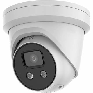 DS-2CD2386G2-ISU/SL 8MP AcuSense active deterrence turret camera installed at a commercial warehouse entrance with AI perimeter monitoring