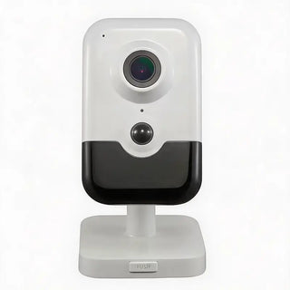 DS-2CD2443G0-IW 4MP indoor cube camera with PIR detection and two-way audio installed in a commercial office reception area