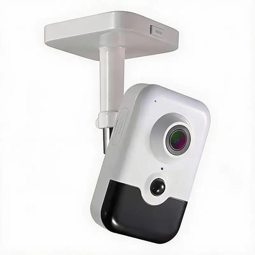DS-2CD2443G0-IW 4MP indoor cube camera with PIR detection and two-way audio installed in a commercial office reception area