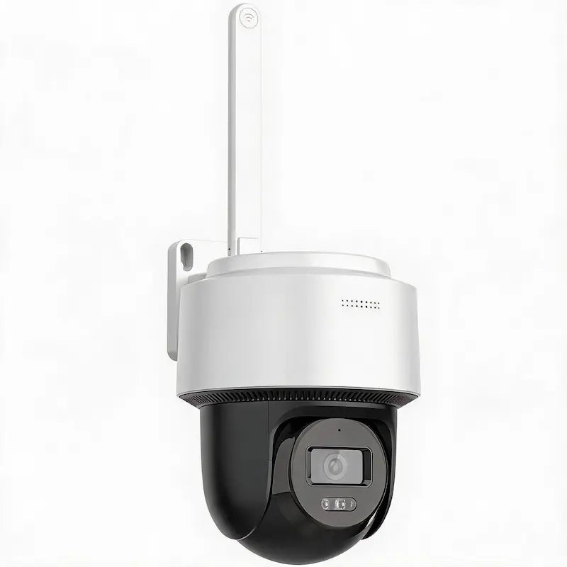 DS-2DE2C400MWG/W 4MP Smart Hybrid Light PT camera with Wi-Fi 6 and two-way audio monitoring a commercial entrance