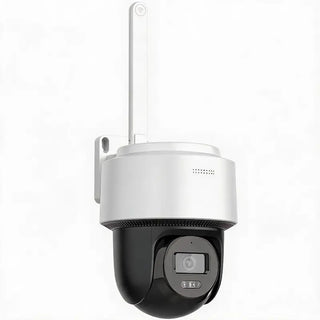 DS-2DE2C400MWG/W 4MP Smart Hybrid Light PT camera with Wi-Fi 6 and two-way audio monitoring a commercial entrance