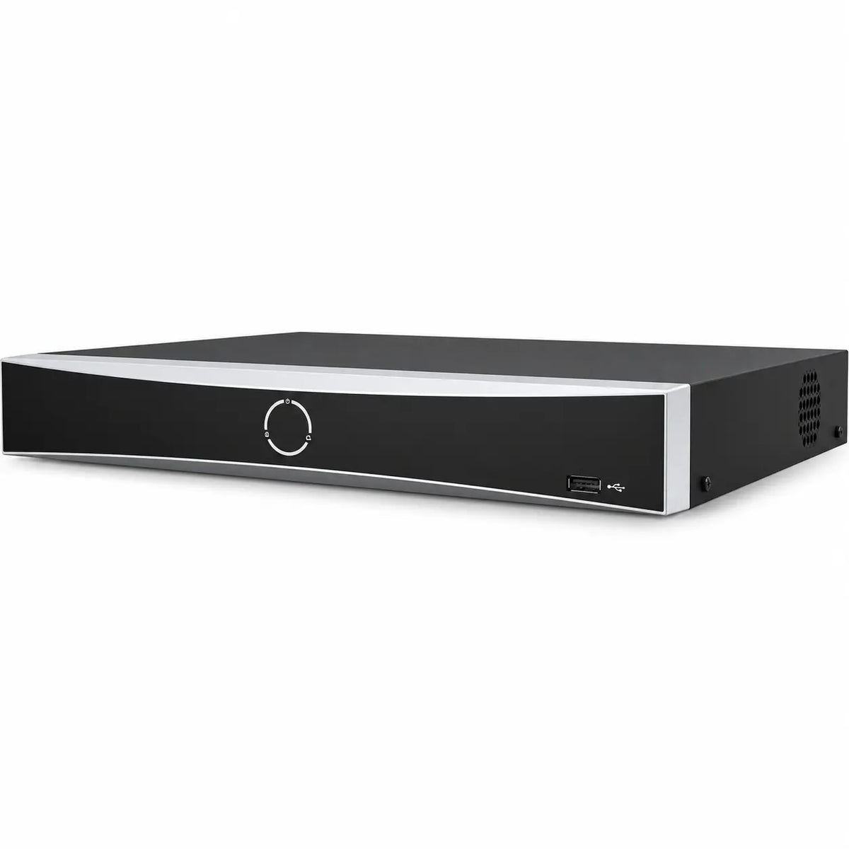 DS-7604NXI-K1/4P 4-channel AcuSense PoE NVR with 12MP recording support and 4K output for small commercial surveillance systems.