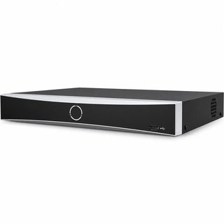 DS-7604NXI-K1/4P 4-channel AcuSense PoE NVR with 12MP recording support and 4K output for small commercial surveillance systems.