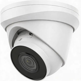 ECI-T24F2 4MP EXIR 2.0 turret camera with built-in mic monitoring a commercial building entrance.