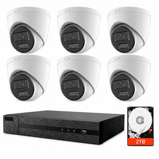 EKI-K82T46H 4MP PoE security kit with six turret cameras, an 8-channel NVR, and a 2TB hard drive