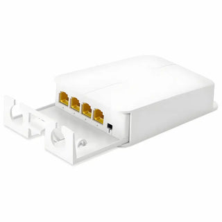 Compact Real HD Gigabit 4-port PoE extender showing one PoE input port and three PoE output ports with status indicator lights