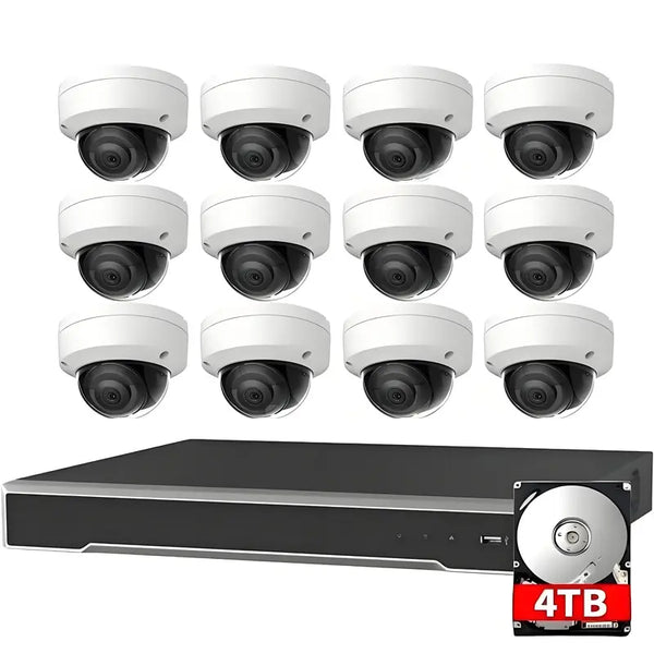 H-Series 16-Channel 4K PoE Security Camera System including 12 x 8MP Vandal-Proof Outdoor Dome Cameras and a 4TB Hard Drive, Hik-Compatible Hardware