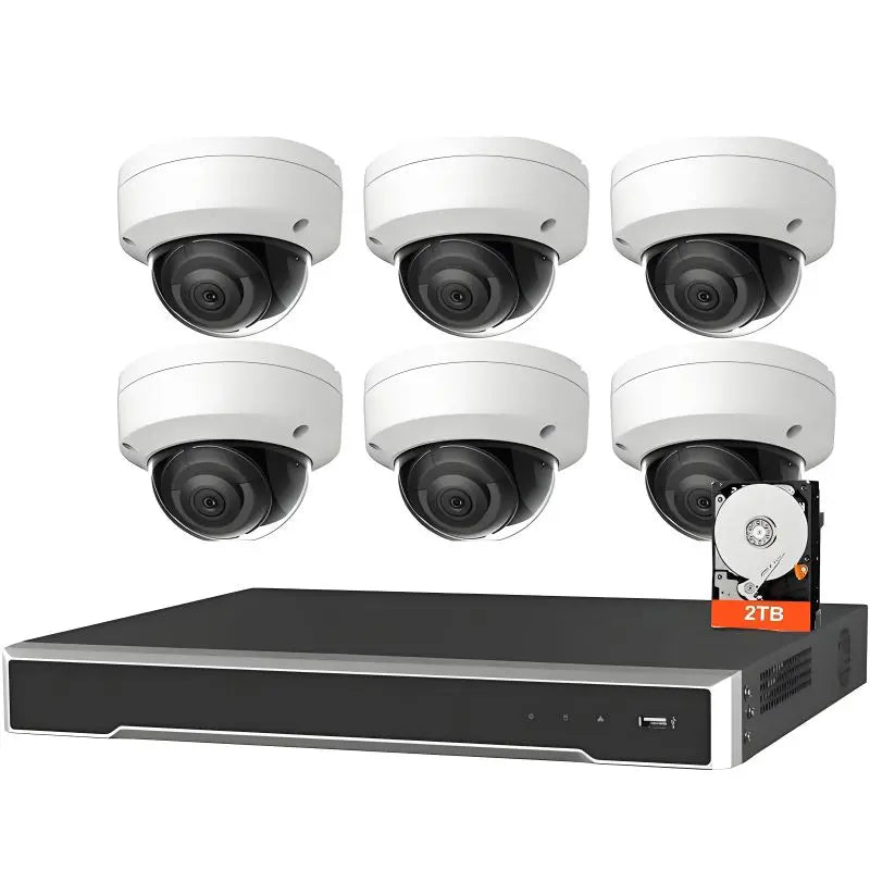 H-Series 8-Channel 4K PoE Security Camera System including 6 x 8MP Vandal-Proof Outdoor Dome Cameras and a 2TB Hard Drive, Hik-Compatible Hardware
