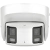 H-Series DS-2CD2387G2P-LSU/SL white outdoor 8MP 180-degree panoramic turret IP camera featuring dual lenses, F1.0 large aperture, built-in mic speaker, and active deterrence strobe light