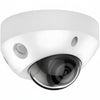 H-Series DS-2CD3586G2-IS unbranded compact white 8MP 4K mini dome IP security camera featuring a 2.8mm fixed lens, integrated infrared LEDs, and an attached auxiliary cable cluster for audio and alarm I/O connections