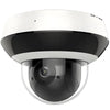 H-Series DS-2DE2A404IW-DE3 unbranded white and black outdoor 4MP mini PTZ dome IP camera with 4x motorized optical zoom lens, clear bubble dome, and IR illuminators