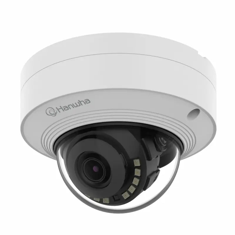 Hanwha QNV-C9011R 8MP AI vandal-resistant dome camera for school entrances, public facilities, apartment common areas, and commercial buildings