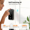 Sleek black H-Series HK01 smart door lock featuring a biometric fingerprint scanner and touchscreen digital keypad on a front door