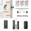 Sleek black H-Series HK01 smart door lock featuring a biometric fingerprint scanner and touchscreen digital keypad on a front door