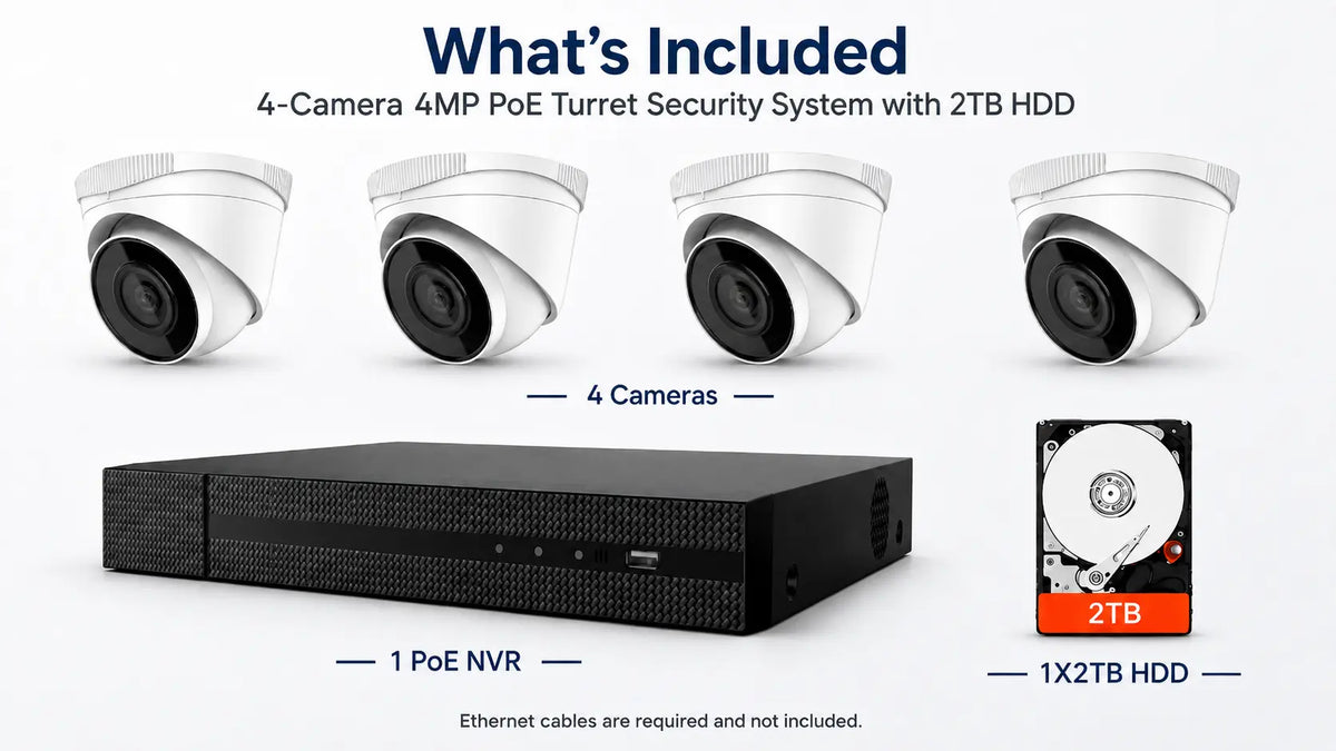 IK-4244TH-MH/P 4-Camera 4MP PoE Turret Security System with 2TB HDD Product detail 1