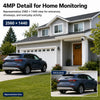 Representative 4MP home monitoring view at 2560 by 1440 showing a residential entrance, driveway, and vehicle detail.