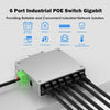 Heavy-duty industrial 4-port full Gigabit DIN-rail PoE switch with aluminum shell and attached UL-certified power supply block