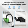Heavy-duty industrial 4-port full Gigabit DIN-rail PoE switch with aluminum shell and attached UL-certified power supply block
